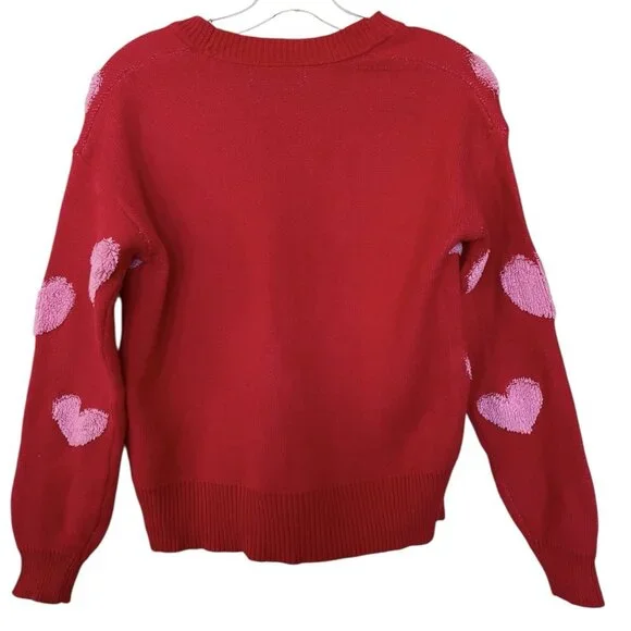 33 DEGREES Cardigan Sweater Women XXS Red Pink Hearts Valentine Love - Picture 3 of 6